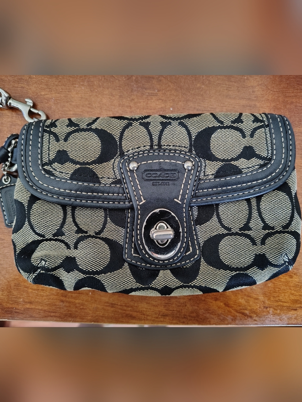 Y2K Coach Signature Canvas Turnlock Wristlet in Grey & Black